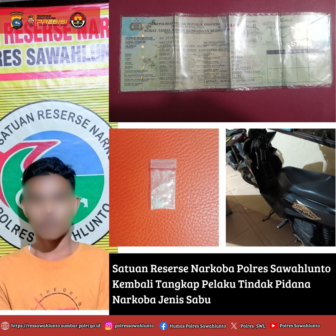 Satuan Reserse Narkoba Polres Sawahlunto Kembali Tangkap Pelaku Tindak Pidana Narkoba Jenis Sabu 
