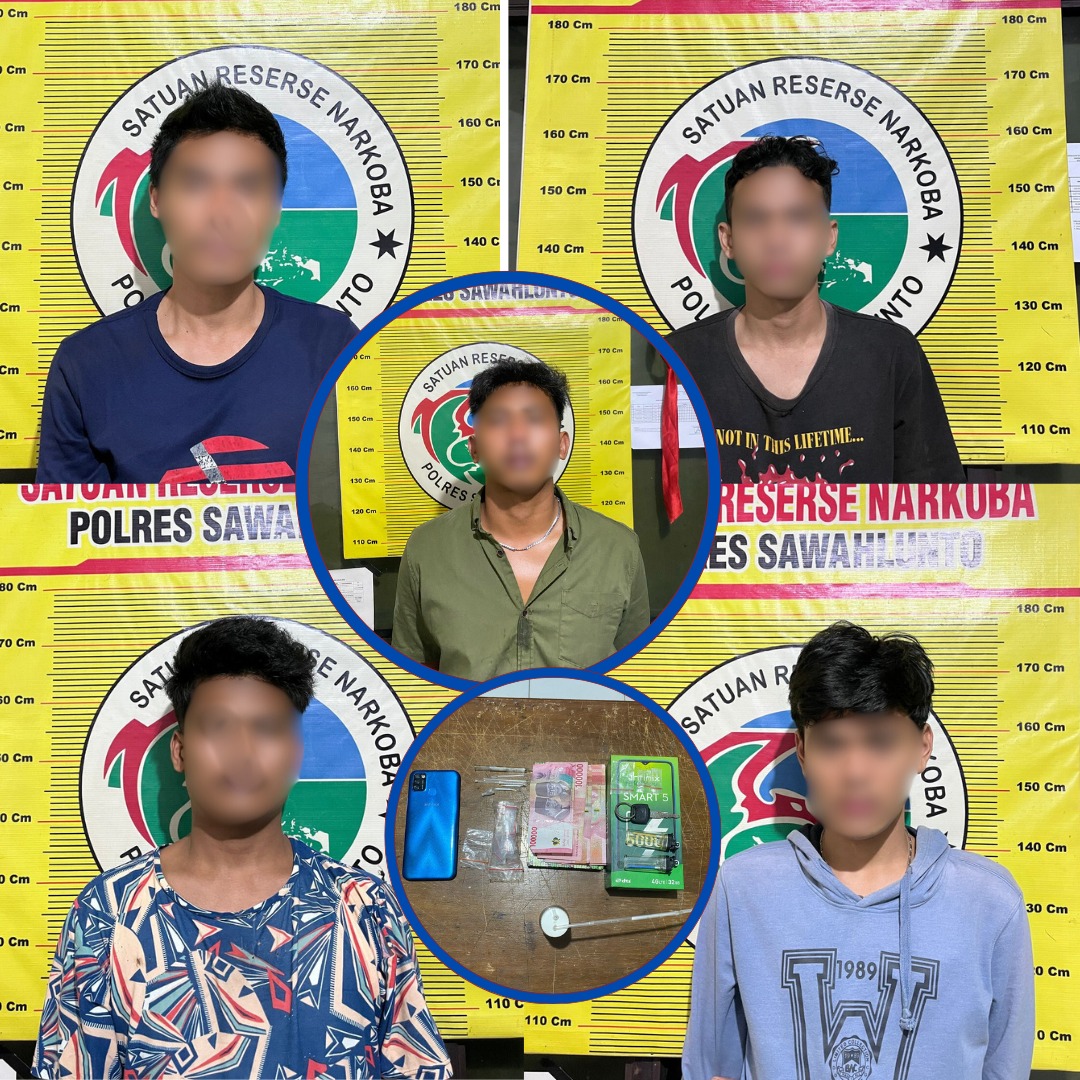 Lima Orang Pelaku Tindak Pidana Diduga Narkotika Jenis Shabu Ditangkap SatresNarkoba Polres Sawahlunto Di Desa Sijantang