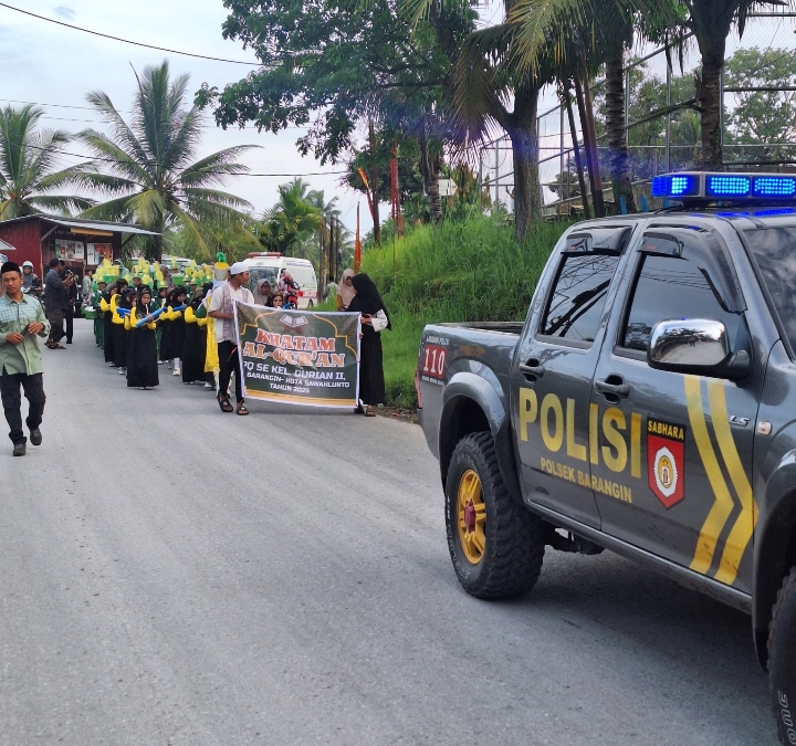 Pengamanan dan Pengawalan Pawai Khatam Alquran TPQ Se-Kelurahan Durian II Yang Diberikan Polsek Barangin Berjalan Lancar