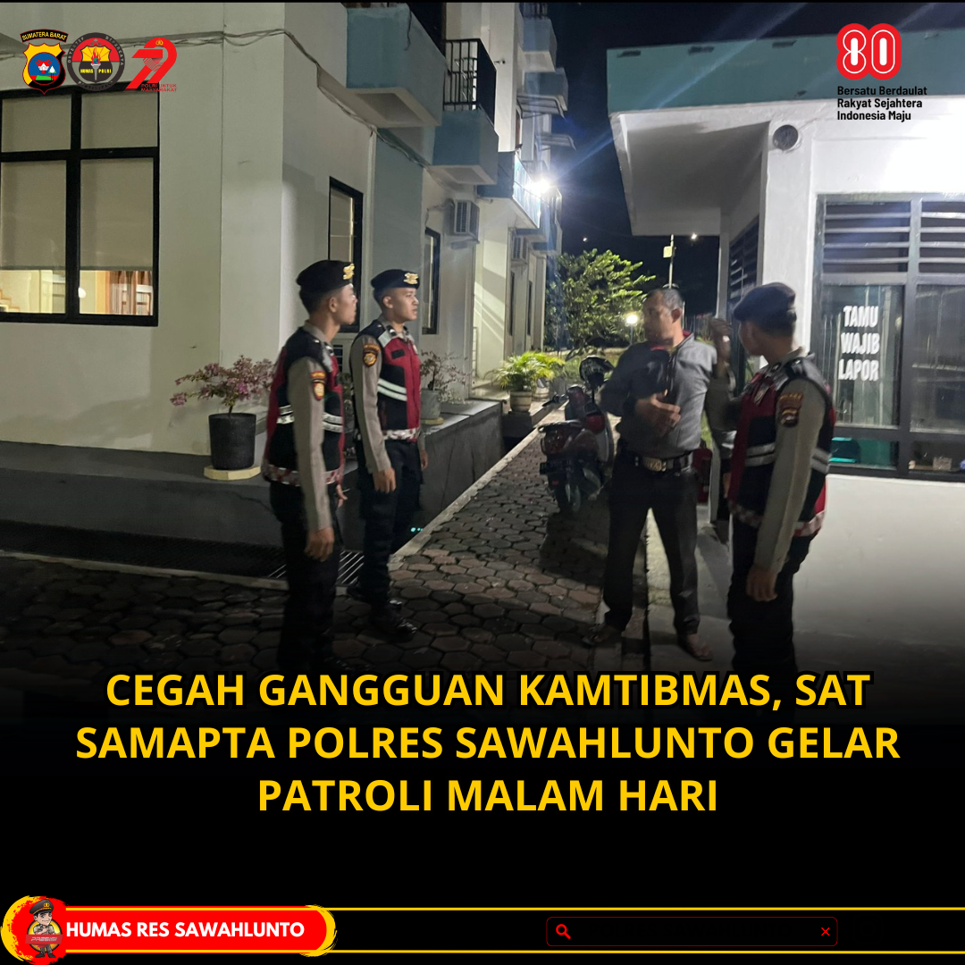 Sat Samapta Polres Sawahlunto Intensifkan Patroli Malam Hari, Wujudkan Rasa Aman di Tengah Masyarakat